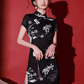 Black cheongsam. Chinese cheongsam dress. Short cheongsam. Black skirt.