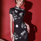 Black cheongsam. Chinese cheongsam dress. Short cheongsam. Black skirt.