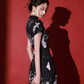 Black cheongsam. Chinese cheongsam dress. Short cheongsam. Black skirt.