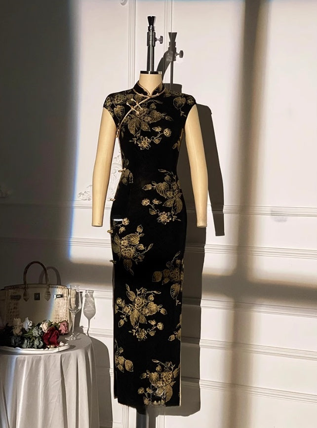 Sexy black cheongsam. Sleeveless dress. Customized cheongsam Qipao.