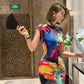 Colorful short-sleeved cheongsam.