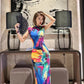 Colorful short-sleeved cheongsam.