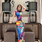 Colorful short-sleeved cheongsam.