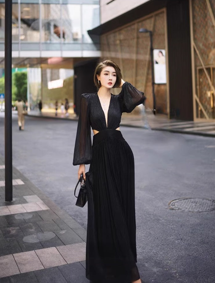 Black evening dress. Long sleeve dress.Short skirt.Evening gown. shining dress. Evening wear.Fashion prom dress.