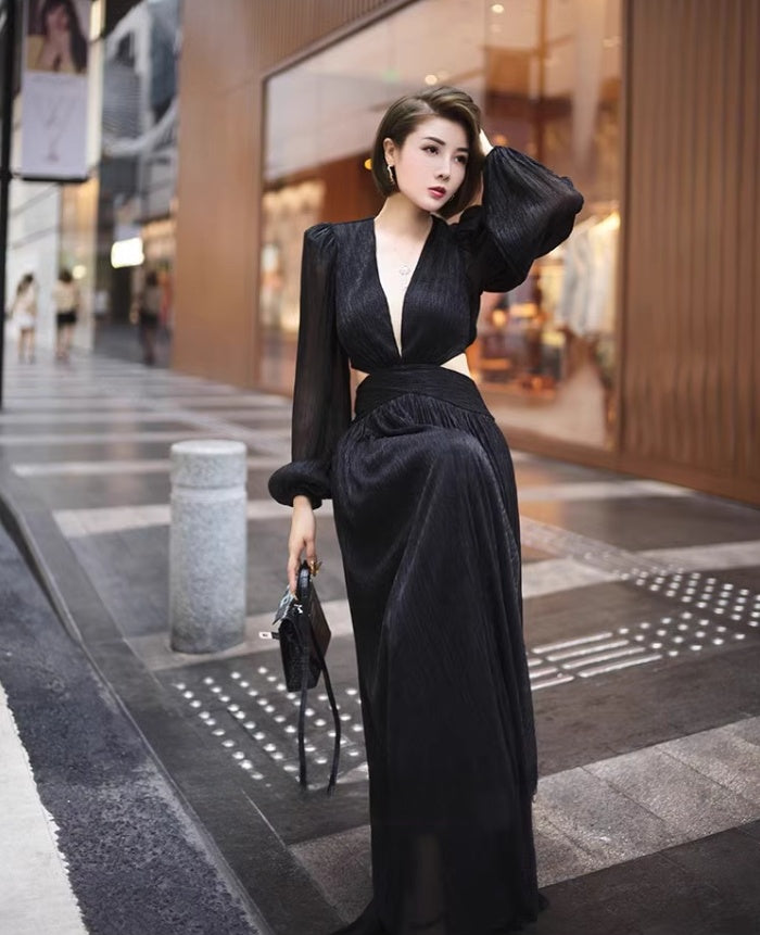 Black evening dress. Long sleeve dress.Short skirt.Evening gown. shining dress. Evening wear.Fashion prom dress.