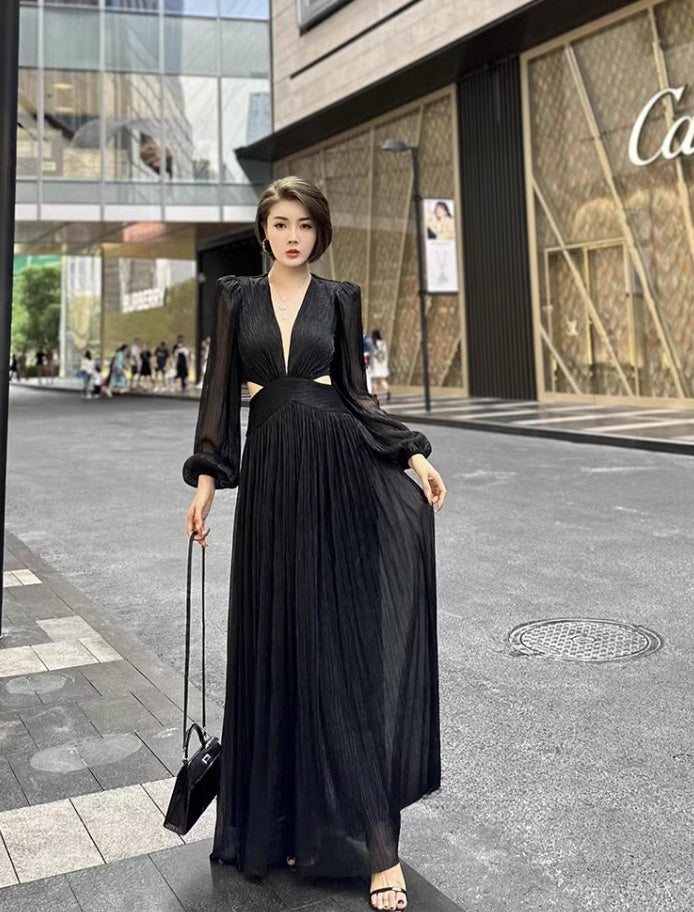 Black evening dress. Long sleeve dress.Short skirt.Evening gown. shining dress. Evening wear.Fashion prom dress.