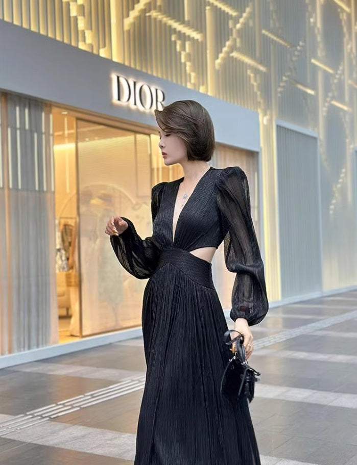 Black evening dress. Long sleeve dress.Short skirt.Evening gown. shining dress. Evening wear.Fashion prom dress.