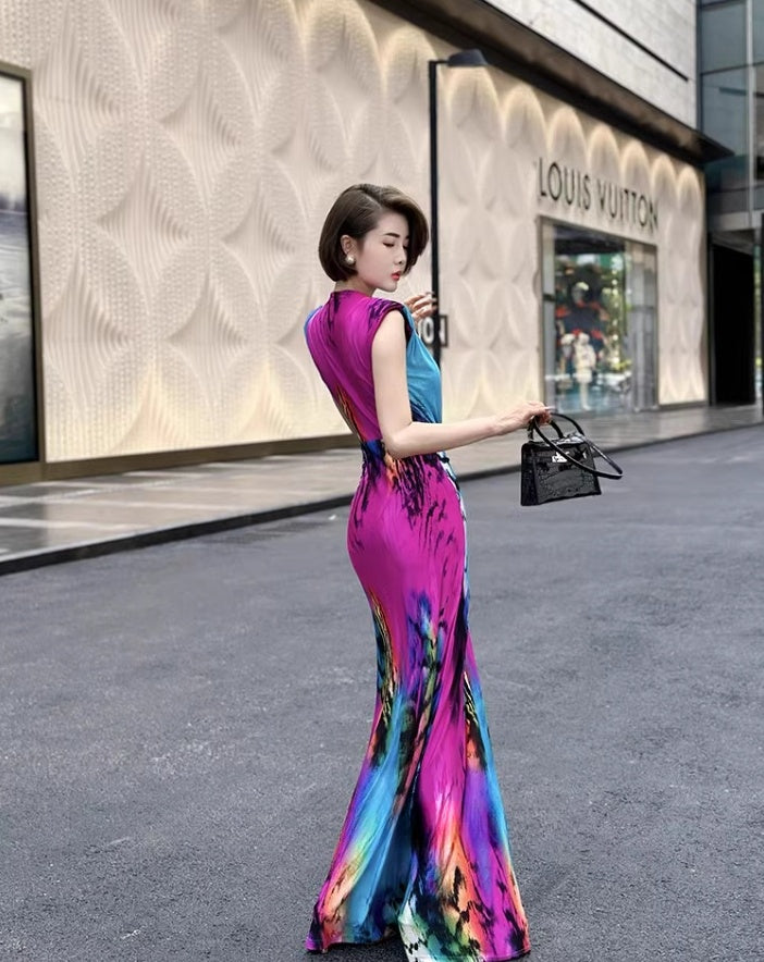 Colorful evening dress. sleeveless  dress.Evening gown. Evening wear.Fashion prom dress.