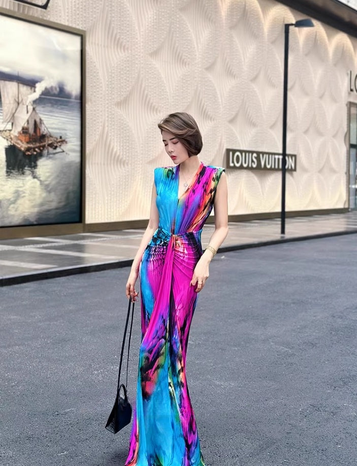 Colorful evening dress. sleeveless  dress.Evening gown. Evening wear.Fashion prom dress.