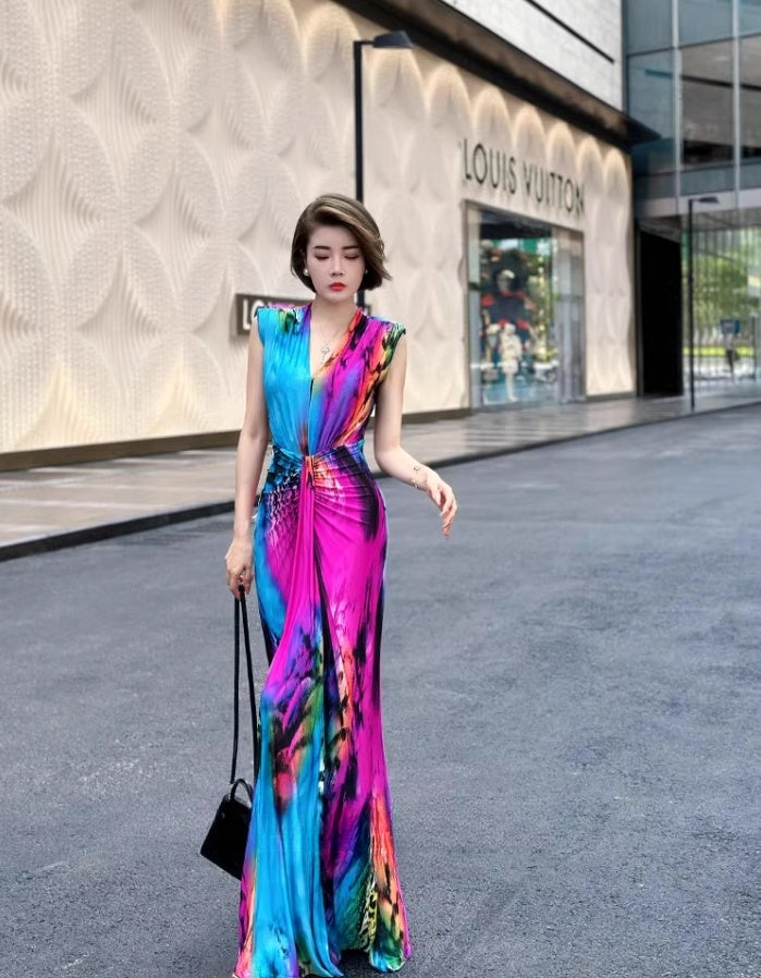 Colorful evening dress. sleeveless  dress.Evening gown. Evening wear.Fashion prom dress.