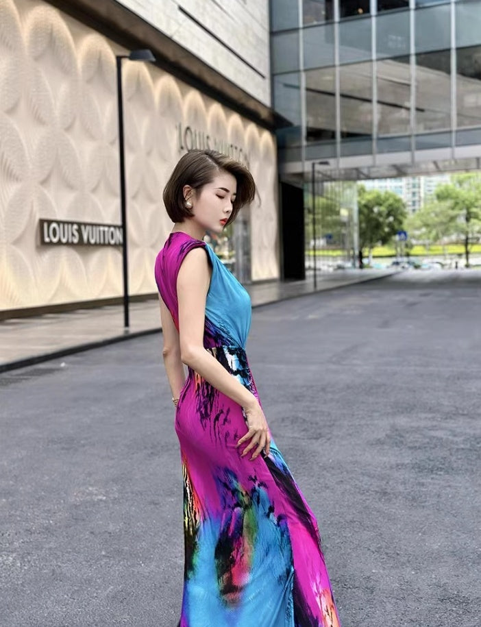 Colorful evening dress. sleeveless  dress.Evening gown. Evening wear.Fashion prom dress.