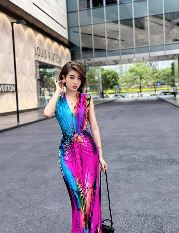 Colorful evening dress. sleeveless  dress.Evening gown. Evening wear.Fashion prom dress.