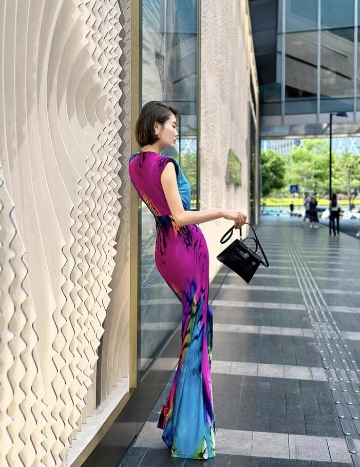 Colorful evening dress. sleeveless  dress.Evening gown. Evening wear.Fashion prom dress.