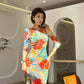 Floral cheongsam. Long sleeve maxi dress.