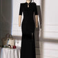 Black cheongsam. Chinese style long skirt. Chinese dress.