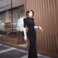 Black cheongsam. Chinese style long skirt. Chinese dress.