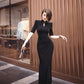 Black cheongsam. Chinese style long skirt. Chinese dress.