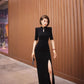 Black cheongsam. Chinese style long skirt. Chinese dress.