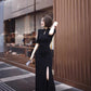 Black cheongsam. Chinese style long skirt. Chinese dress.