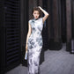 White floral cheongsam. Ball gown. Chinese dress.