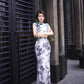 White floral cheongsam. Ball gown. Chinese dress.