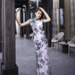 White floral cheongsam. Ball gown. Chinese dress.