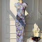 Blue floral cheongsam. Ball gown. Chinese dress.