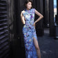 Blue floral cheongsam. Ball gown. Chinese dress.