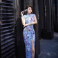 Blue floral cheongsam. Ball gown. Chinese dress.