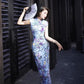 Blue floral cheongsam. Ball gown. Chinese dress.