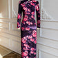 Black floral cheongsam. Long sleeve gown.