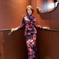 Black floral cheongsam. Long sleeve gown.