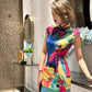 Colorful short-sleeved cheongsam.