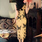 Elegant Chinese vintage cheongsam. Yellow qipao dress. Short sleeve dress.