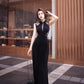 Black cheongsam dress. Lace dress. Sleeveless evening gown.