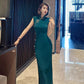 Green sleeveless cheongsam.