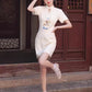 White cheongsam. Short sleeve cheongsam. White skirt. for you.