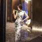 White floral cheongsam. Ball gown. Chinese dress.