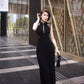 Black cheongsam dress. Lace dress. Sleeveless evening gown.