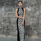 Elegant black floral cheongsam. Sleeveless dress. Customized cheongsam Qipao.