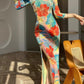 Floral cheongsam. Long sleeve maxi dress.