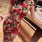 Floral short-sleeved cheongsam.