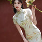 Green cheongsam. Short sleeve cheongsam. Green dress.