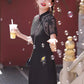 Black lace cheongsam. Short sleeve cheongsam. Black skirt. for you.