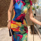 Colorful short-sleeved cheongsam.