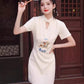 White cheongsam. Short sleeve cheongsam. White skirt. for you.