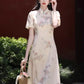 Champagne floral cheongsam. Short sleeve cheongsam. for you.