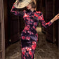 Black floral cheongsam. Long sleeve gown.