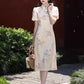 Champagne floral cheongsam. Short sleeve cheongsam. for you.