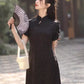 Black cheongsam. Short sleeve cheongsam. Chinese style black skirt. for you.